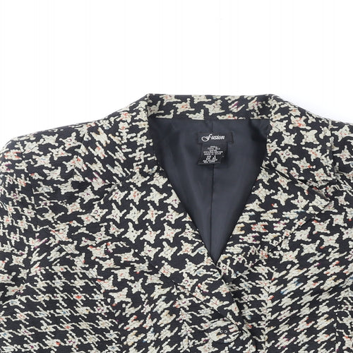 Fusion Womens Black Geometric Jacket Blazer Size XL Button