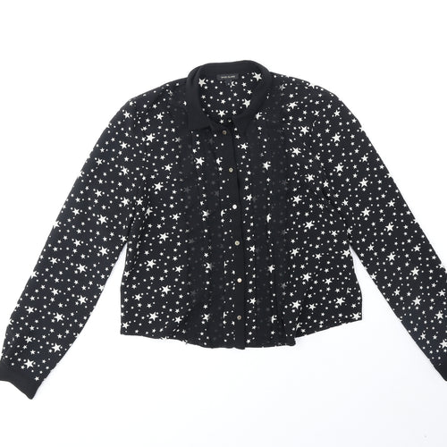 River Island Womens Black Geometric Polyester Basic Button-Up Size 8 Collared - Stars