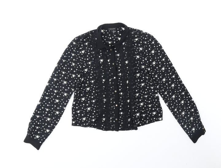 River Island Womens Black Geometric Polyester Basic Button-Up Size 8 Collared - Stars