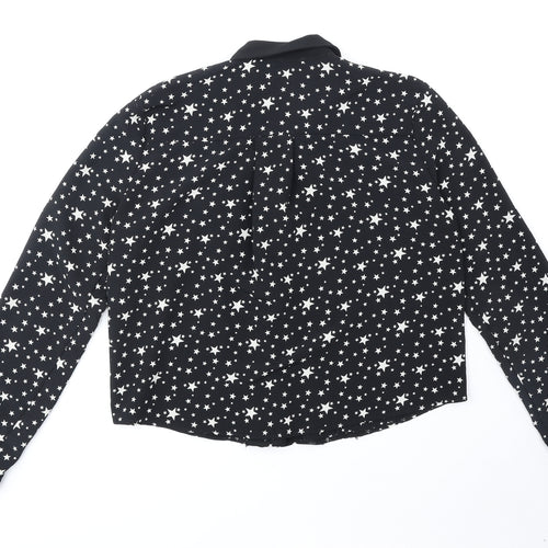 River Island Womens Black Geometric Polyester Basic Button-Up Size 8 Collared - Stars