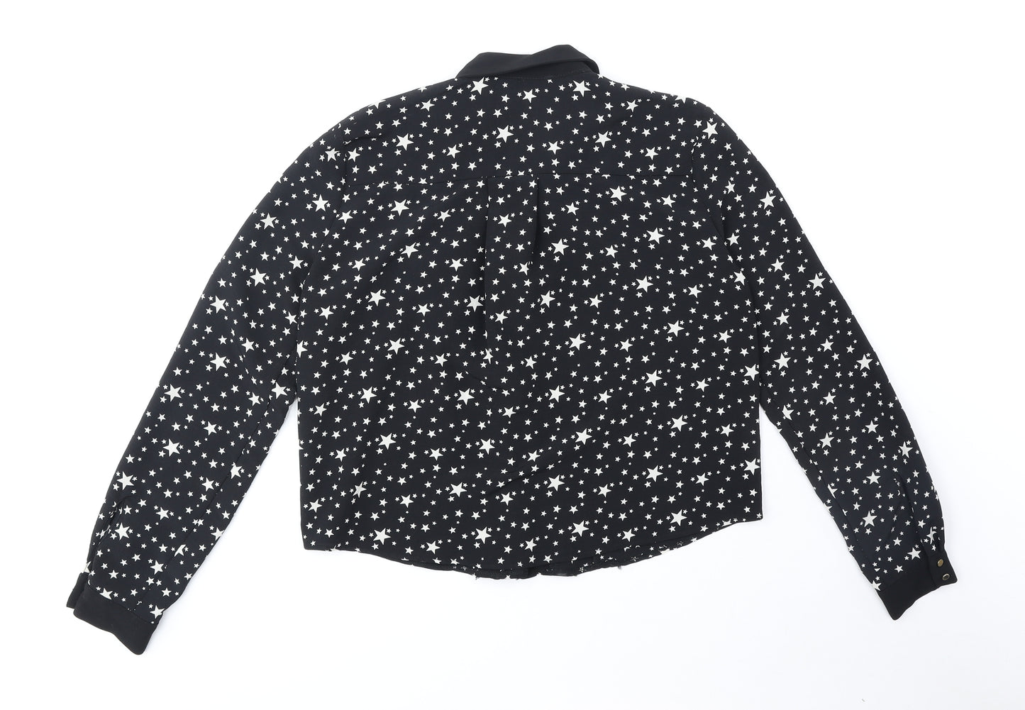 River Island Womens Black Geometric Polyester Basic Button-Up Size 8 Collared - Stars