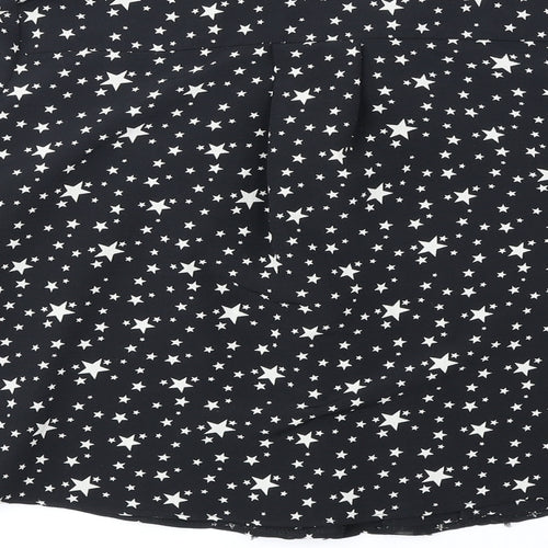 River Island Womens Black Geometric Polyester Basic Button-Up Size 8 Collared - Stars