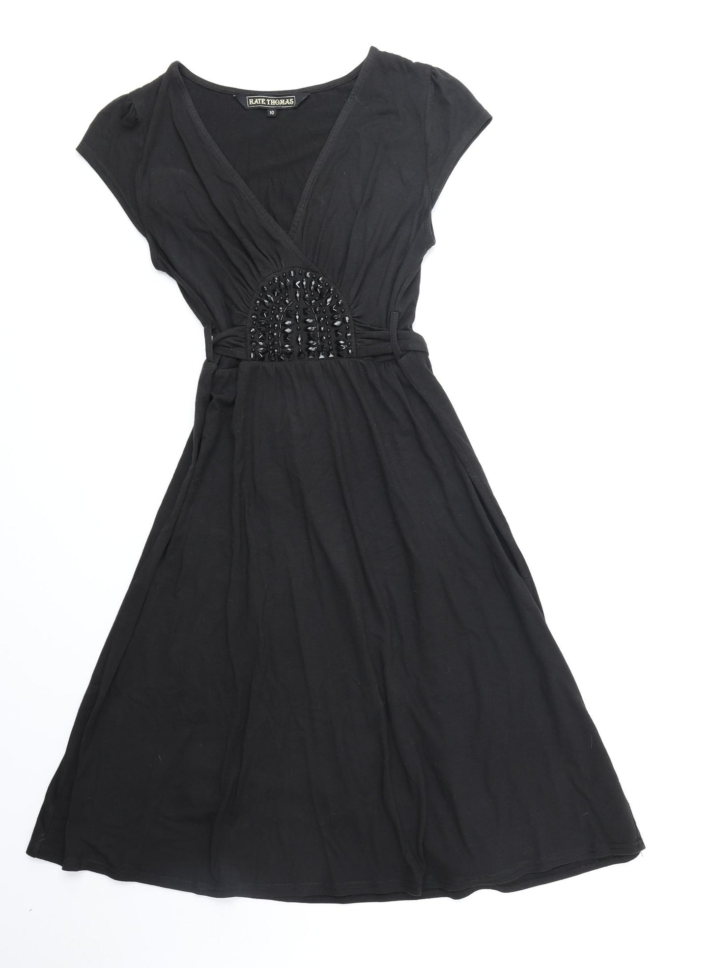 Kate Thomas Womens Black Polyester Fit & Flare Size 10 V-Neck Pullover