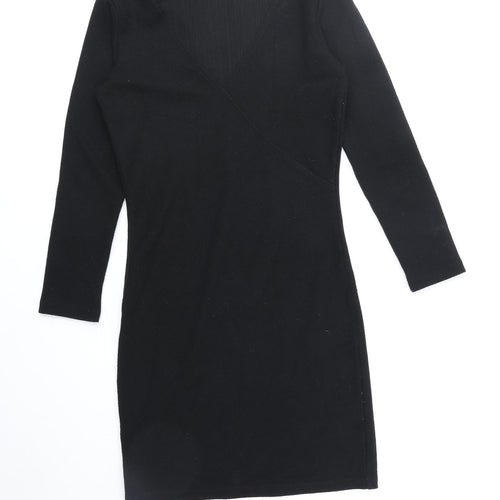Mango Womens Black Polyester A-Line Size S V-Neck Pullover