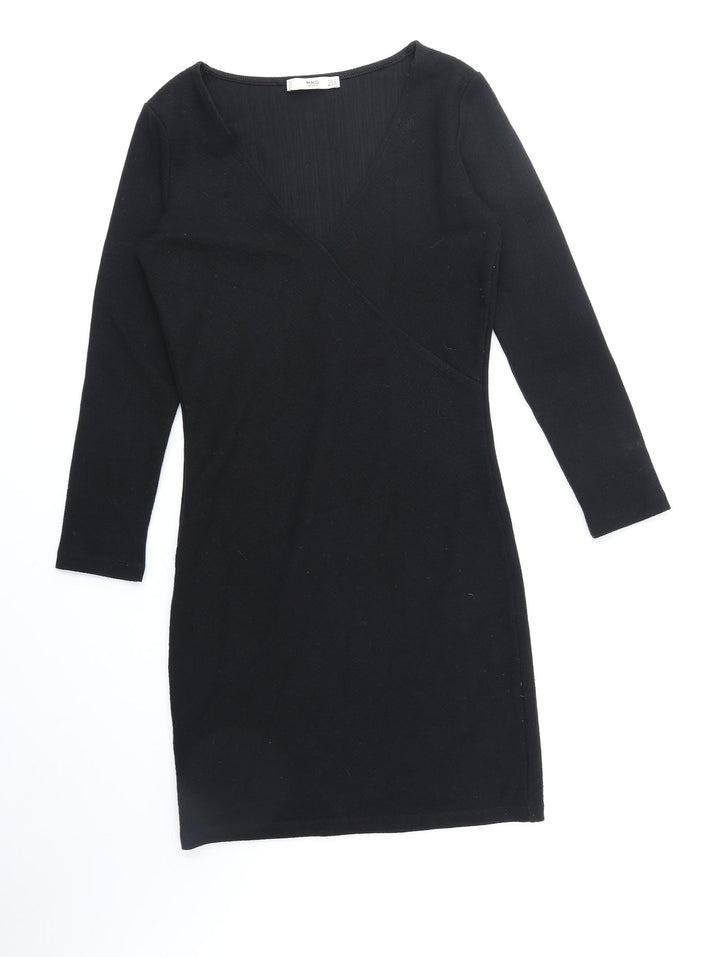 Mango Womens Black Polyester A-Line Size S V-Neck Pullover