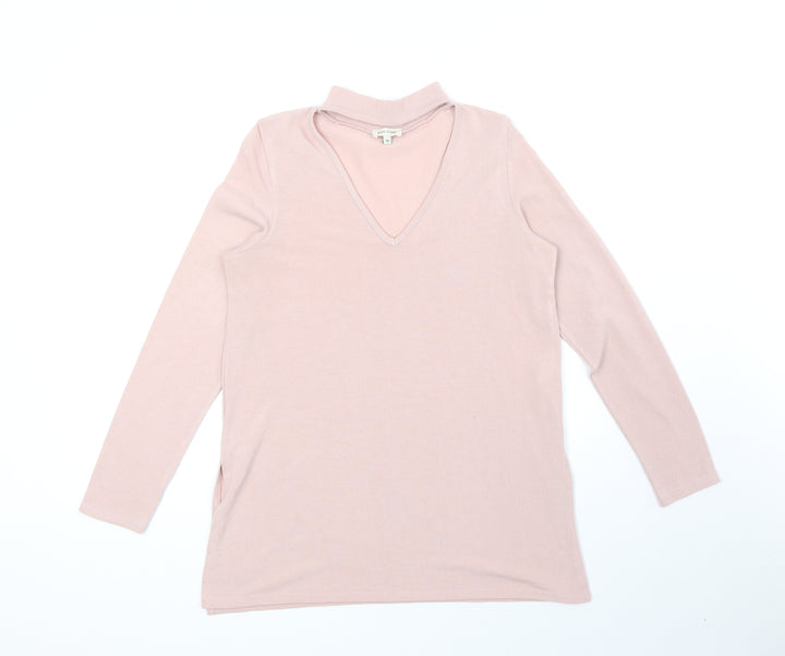 River Island Womens Pink Polyester Basic Blouse Size 10 V-Neck