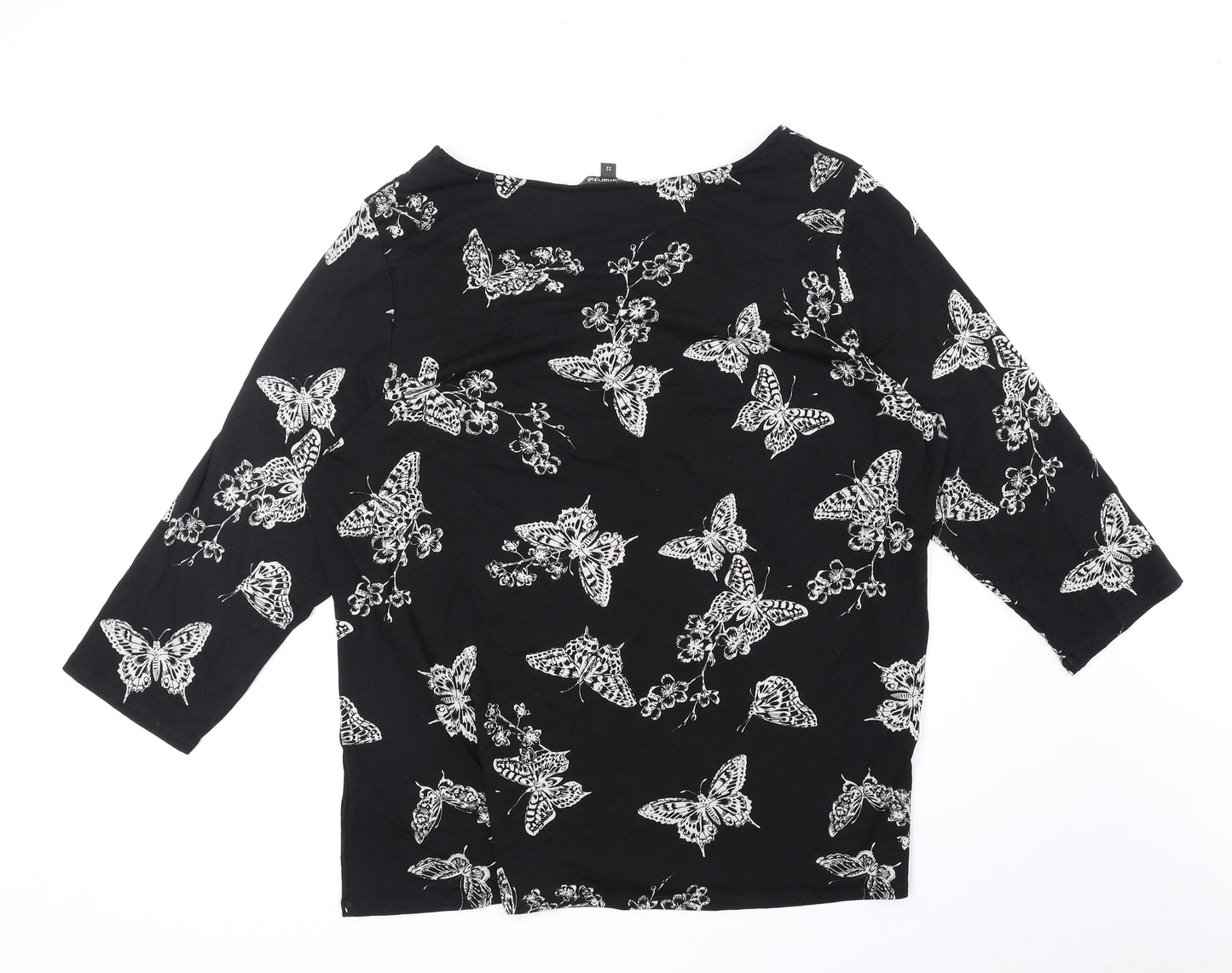 Bonmarché Womens Black Geometric Viscose Basic Blouse Size 2XL V-Neck - Butterfly Pattern
