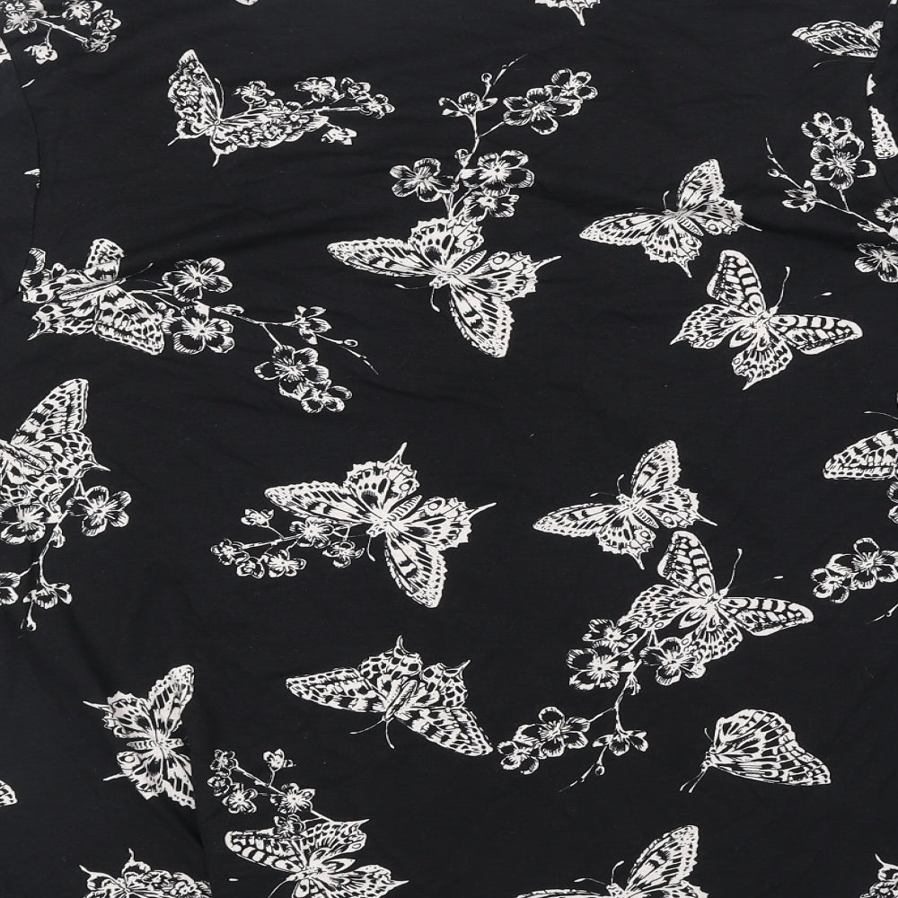 Bonmarché Womens Black Geometric Viscose Basic Blouse Size 2XL V-Neck - Butterfly Pattern