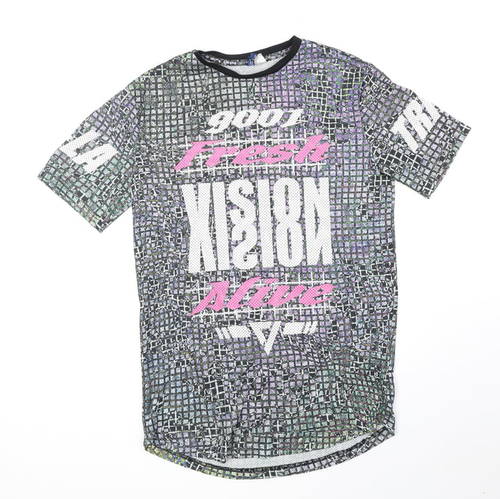 Divided Mens Multicoloured Geometric Polyester T-Shirt Size S Round Neck