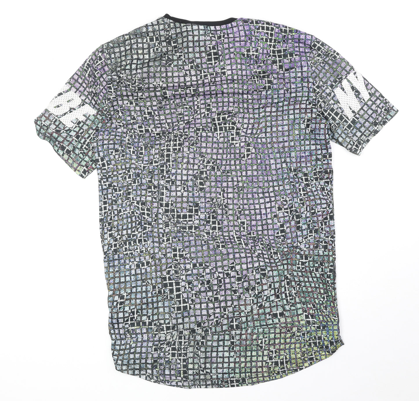 Divided Mens Multicoloured Geometric Polyester T-Shirt Size S Round Neck