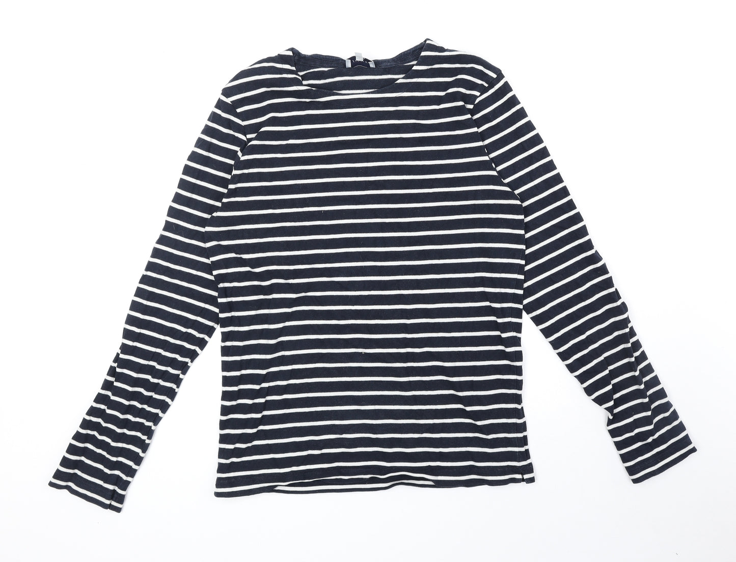 Jigsaw Womens Blue Striped 100% Cotton Basic T-Shirt Size S Round Neck