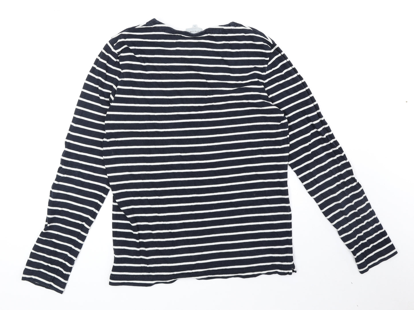 Jigsaw Womens Blue Striped 100% Cotton Basic T-Shirt Size S Round Neck