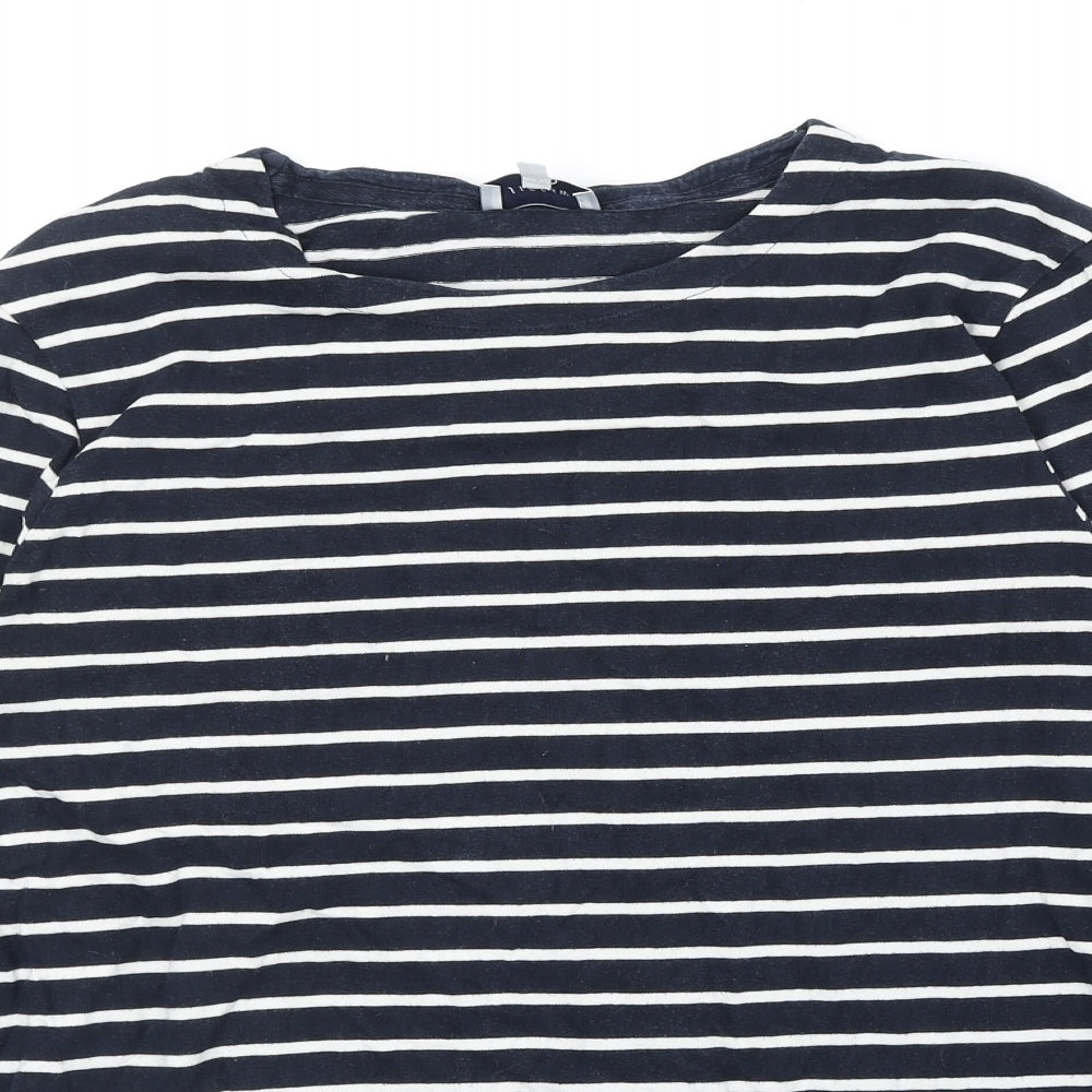Jigsaw Womens Blue Striped 100% Cotton Basic T-Shirt Size S Round Neck