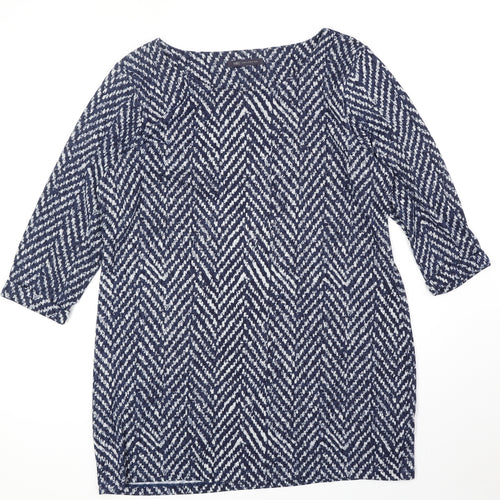 Marks and Spencer Womens Blue Geometric Polyester Basic Blouse Size 18 Round Neck