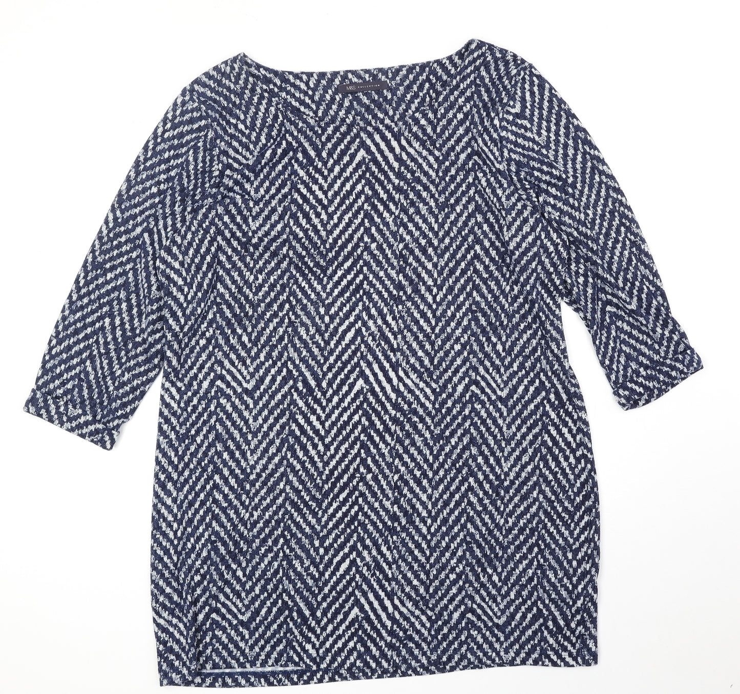 Marks and Spencer Womens Blue Geometric Polyester Basic Blouse Size 18 Round Neck