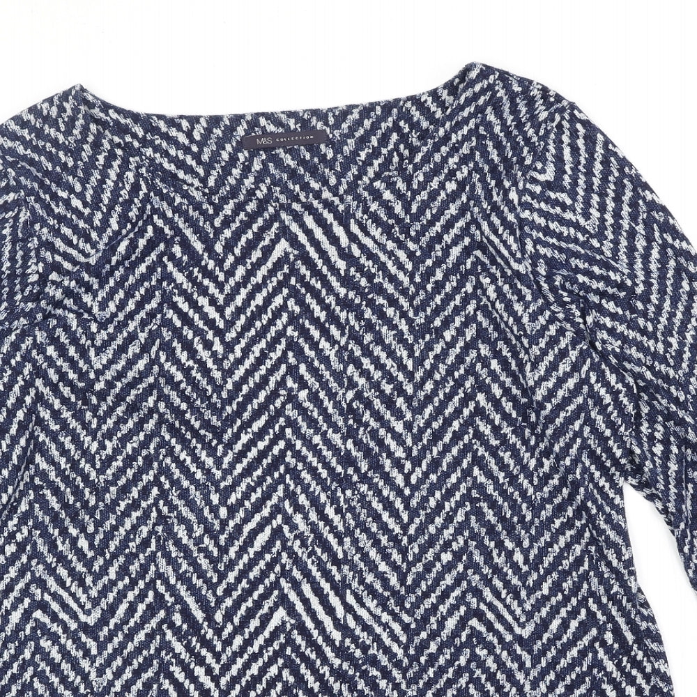 Marks and Spencer Womens Blue Geometric Polyester Basic Blouse Size 18 Round Neck
