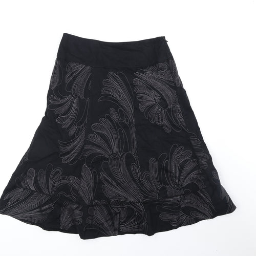 Monsoon Womens Black Floral Cotton Swing Skirt Size 8 Zip