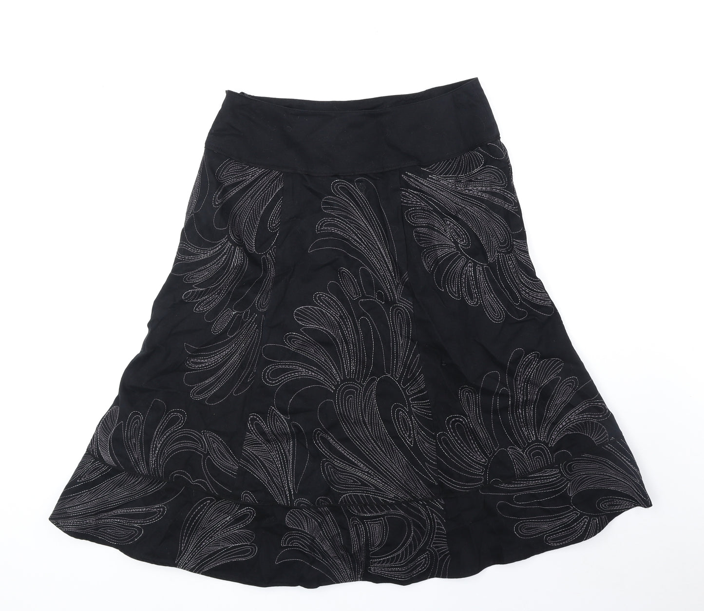 Monsoon Womens Black Floral Cotton Swing Skirt Size 8 Zip