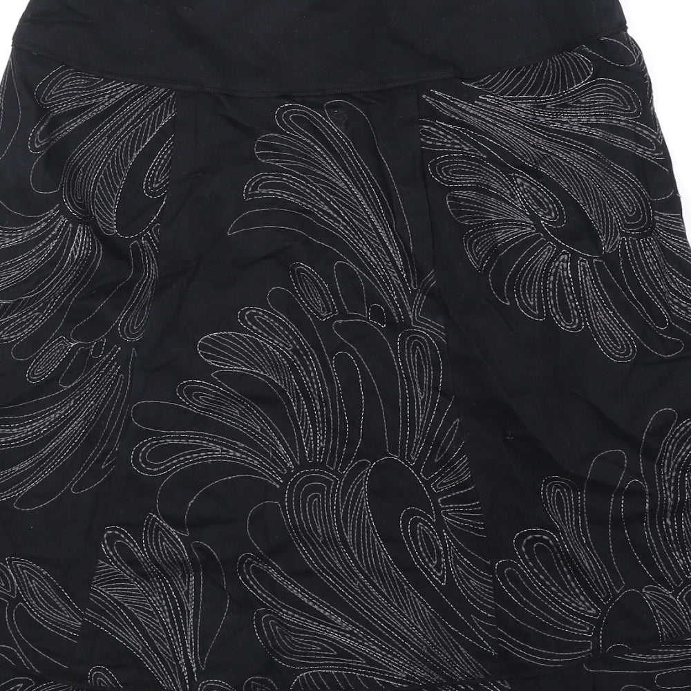 Monsoon Womens Black Floral Cotton Swing Skirt Size 8 Zip