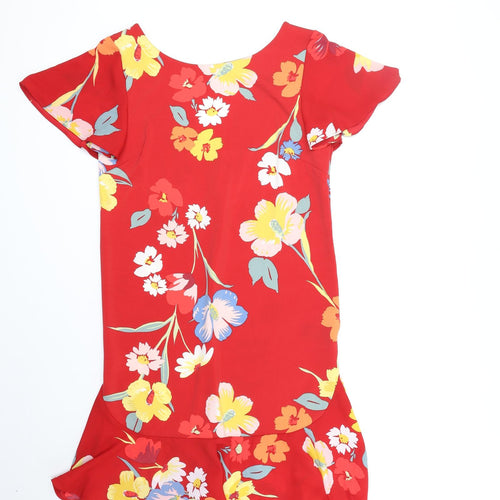 NEXT Womens Red Floral Polyester A-Line Size 8 V-Neck Pullover