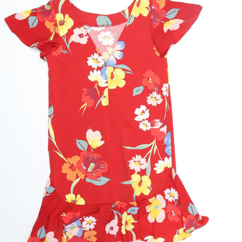 NEXT Womens Red Floral Polyester A-Line Size 8 V-Neck Pullover