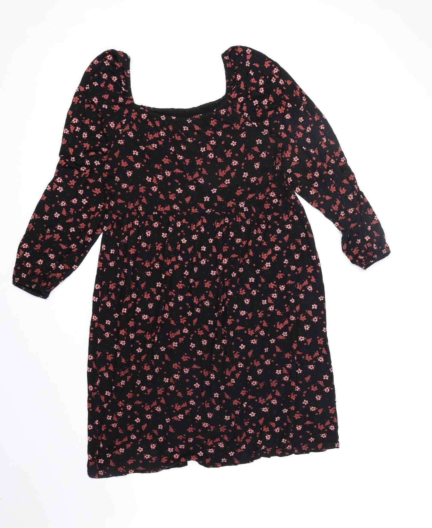 Papaya Womens Black Floral Viscose Trapeze & Swing Size 20 Scoop Neck Pullover