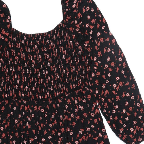 Papaya Womens Black Floral Viscose Trapeze & Swing Size 20 Scoop Neck Pullover