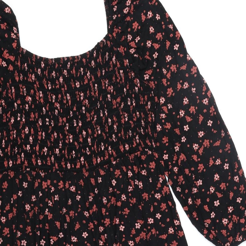 Papaya Womens Black Floral Viscose Trapeze & Swing Size 20 Scoop Neck Pullover
