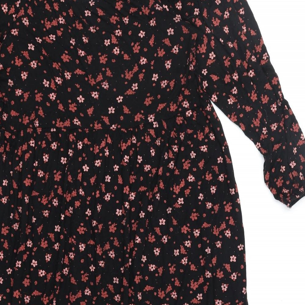 Papaya Womens Black Floral Viscose Trapeze & Swing Size 20 Scoop Neck Pullover
