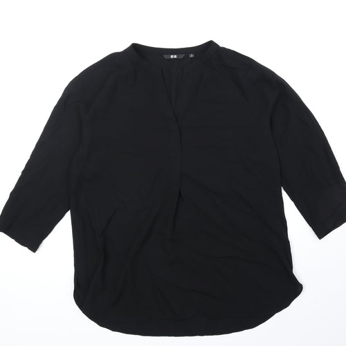 Uniqlo Womens Black Polyester Basic Blouse Size M V-Neck