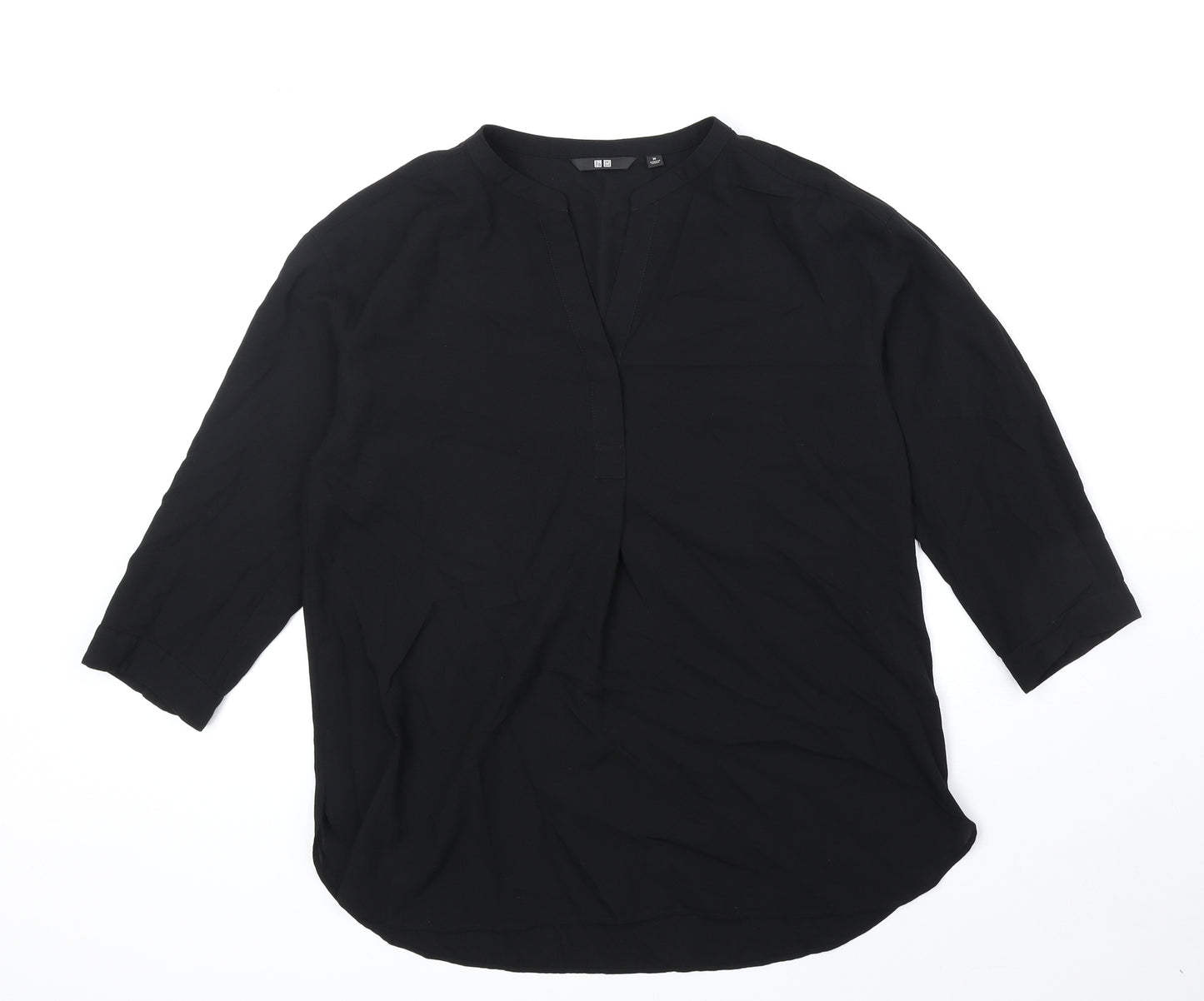 Uniqlo Womens Black Polyester Basic Blouse Size M V-Neck