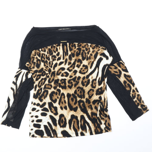Casca Della Spiga Womens Brown Animal Print Polyester Basic Blouse Size S Boat Neck - Leopard print