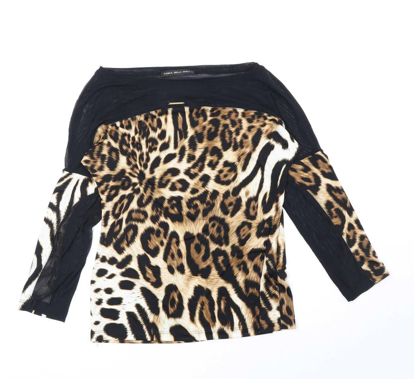 Casca Della Spiga Womens Brown Animal Print Polyester Basic Blouse Size S Boat Neck - Leopard print