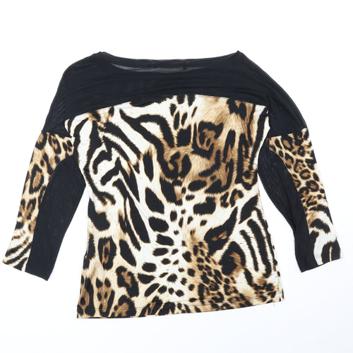 Casca Della Spiga Womens Brown Animal Print Polyester Basic Blouse Size S Boat Neck - Leopard print