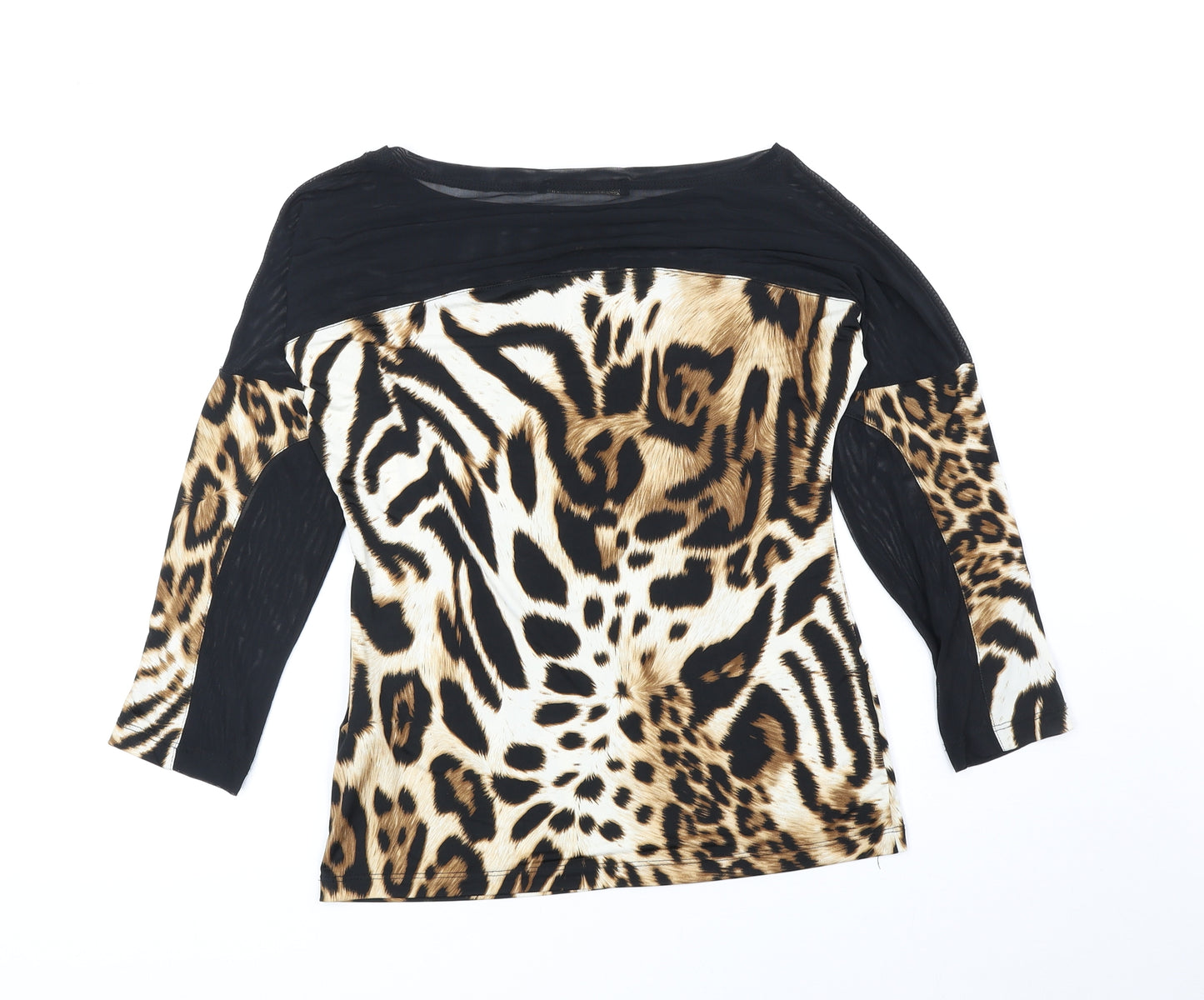 Casca Della Spiga Womens Brown Animal Print Polyester Basic Blouse Size S Boat Neck - Leopard print