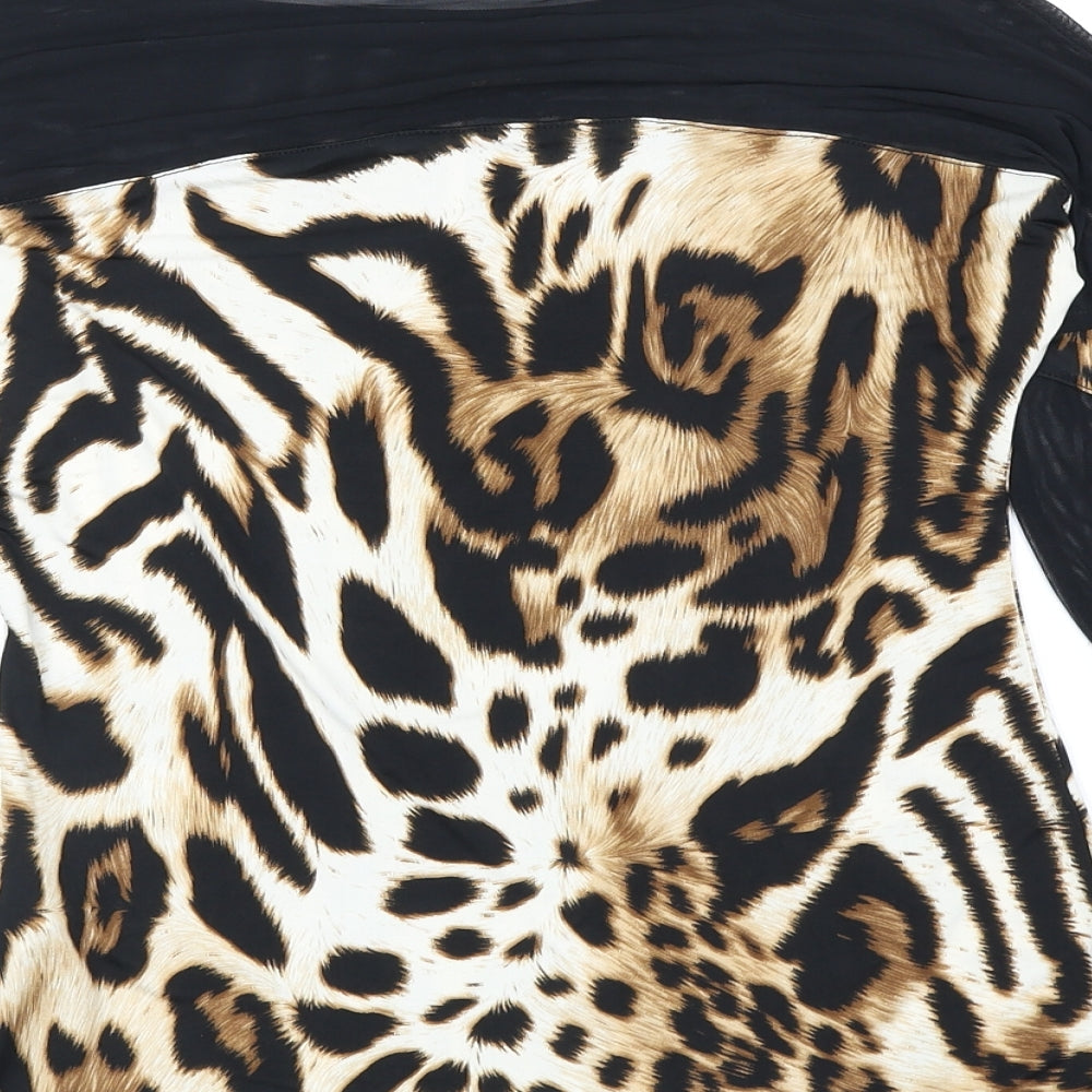 Casca Della Spiga Womens Brown Animal Print Polyester Basic Blouse Size S Boat Neck - Leopard print