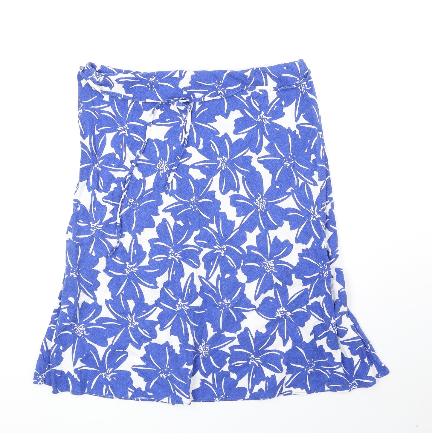 Marks and Spencer Womens Blue Floral Linen Trumpet Skirt Size 14