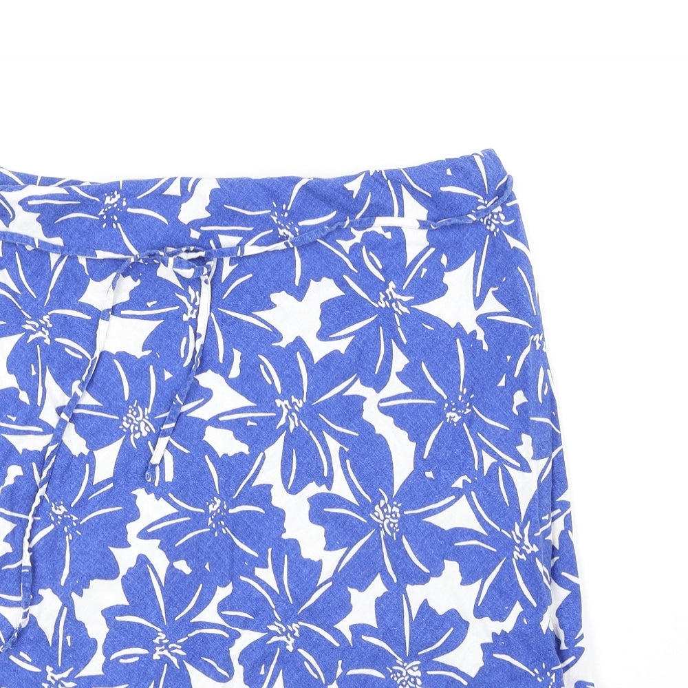 Marks and Spencer Womens Blue Floral Linen Trumpet Skirt Size 14
