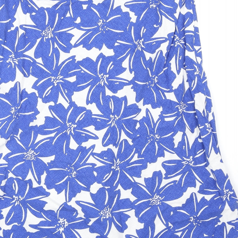 Marks and Spencer Womens Blue Floral Linen Trumpet Skirt Size 14