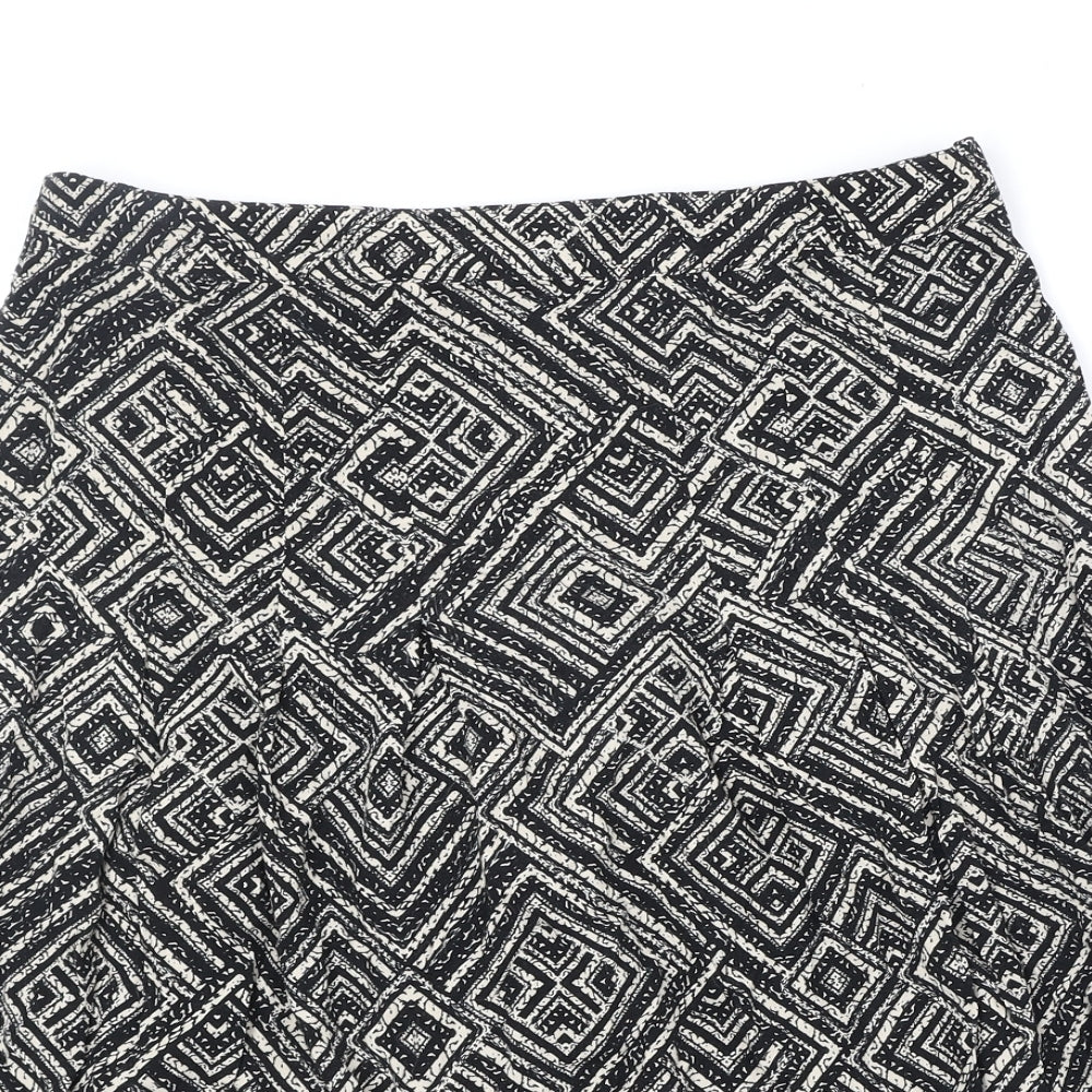 Bonmarché Womens Black Geometric Viscose Swing Skirt Size 14