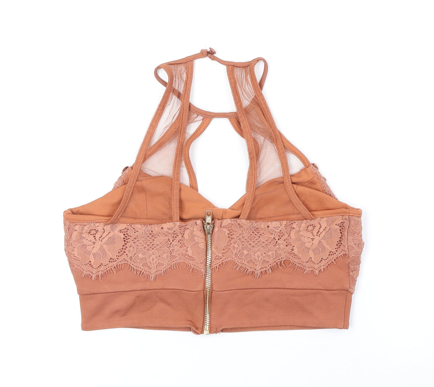 River Island Womens Brown Viscose Cropped Blouse Size 8 Round Neck