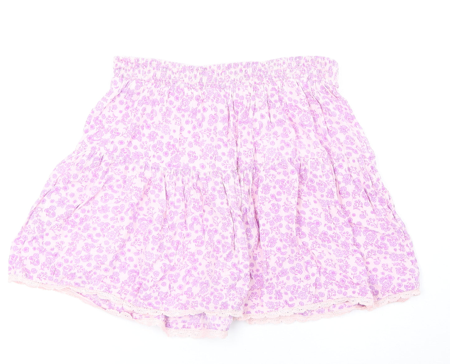 Marks and Spencer Girls Purple Floral Viscose Skater Skirt Size 13-14 Years Regular