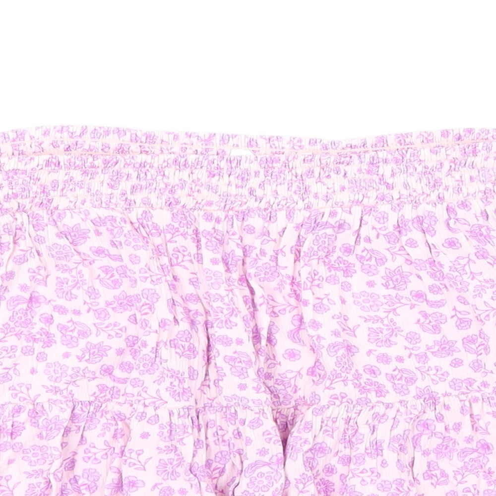 Marks and Spencer Girls Purple Floral Viscose Skater Skirt Size 13-14 Years Regular