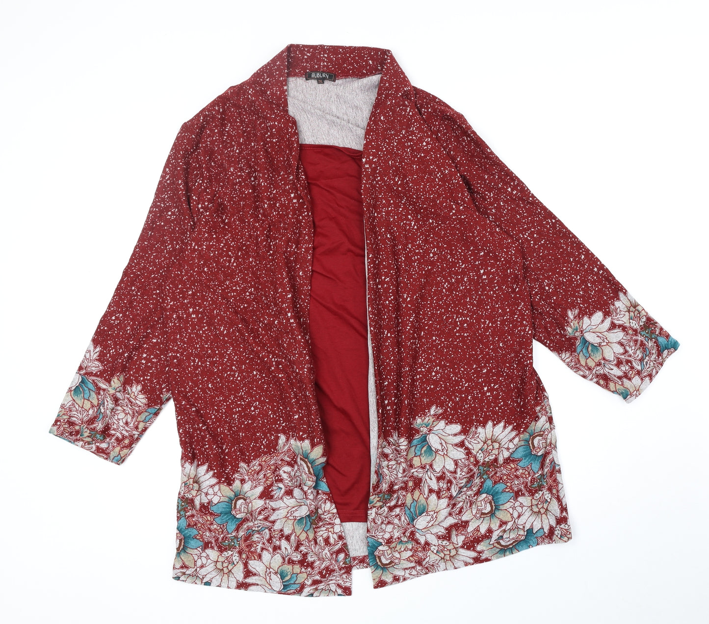 Auburn Womens Red Polyester Kimono Blouse Size 2XL V-Neck