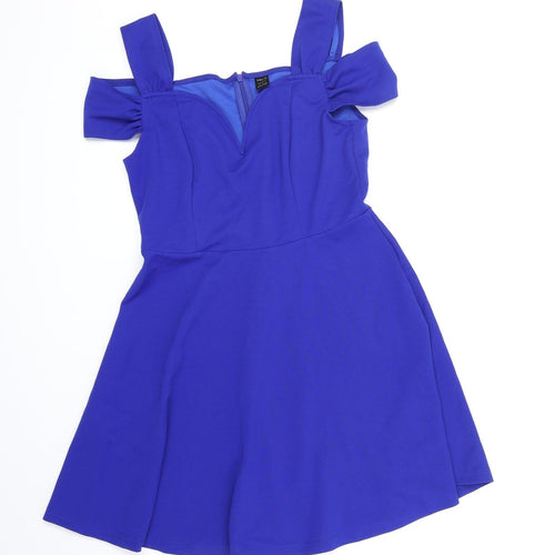SheIn Womens Blue Polyester Fit & Flare Size M Sweetheart Zip - Cold Shoulder Detail