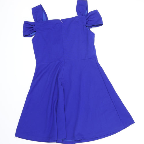SheIn Womens Blue Polyester Fit & Flare Size M Sweetheart Zip - Cold Shoulder Detail