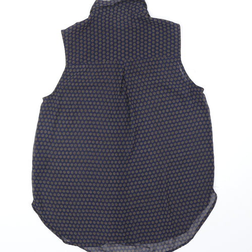 H&M Womens Blue Geometric Polyester Basic Button-Up Size 8 Collared