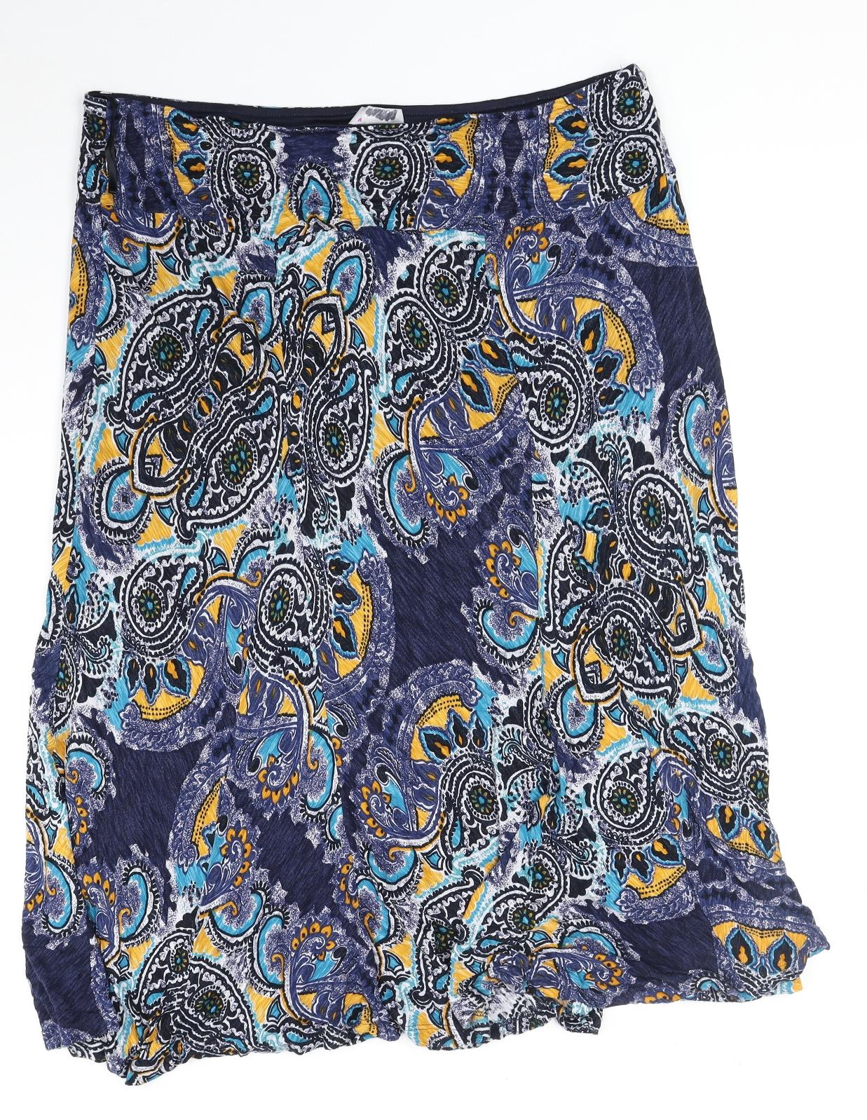 Per Una Womens Blue Geometric Viscose Swing Skirt Size 20