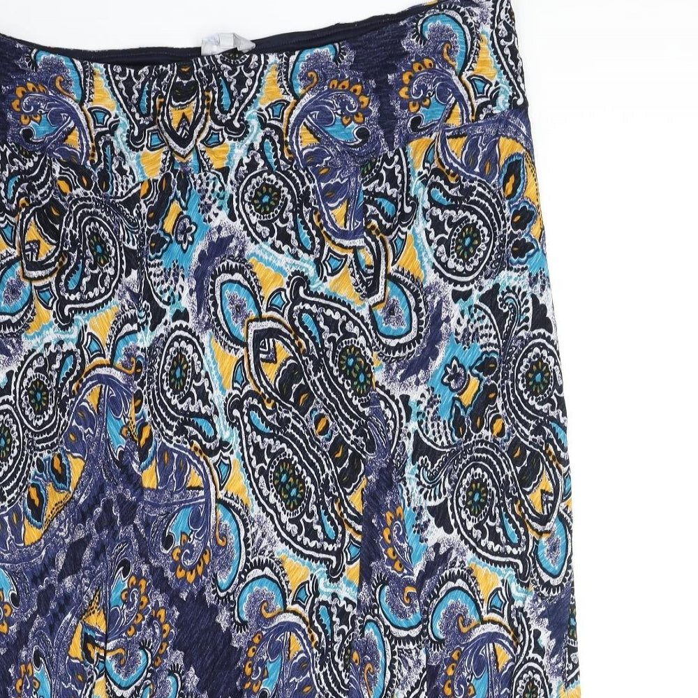 Per Una Womens Blue Geometric Viscose Swing Skirt Size 20