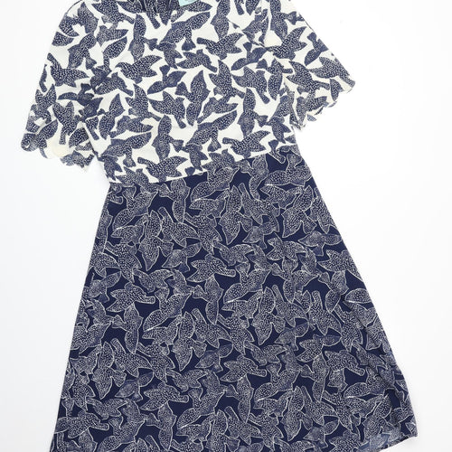 Dickens & Jones Womens Blue Geometric Polyester A-Line Size 10 Round Neck Zip - Bird